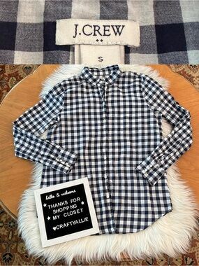 J. Crew Factory Lightweight Black and White Gingham Button-Down Shirt | Small